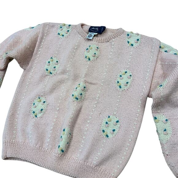 Vintage 1990s Blush Pink Wool Knit Embroidered Sweater / Women’s Small – - Picture 2 of 4